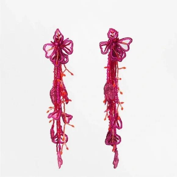 NWT Zara Limited Edition Floral Beaded Earrings - Picture 3 of 8